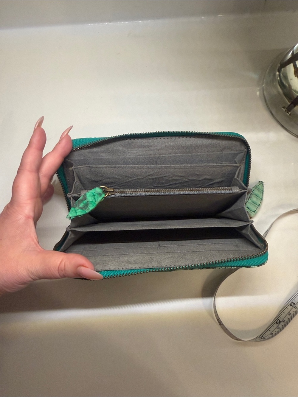 Green Python Skin Zip Wallet - Picture 6 of 7